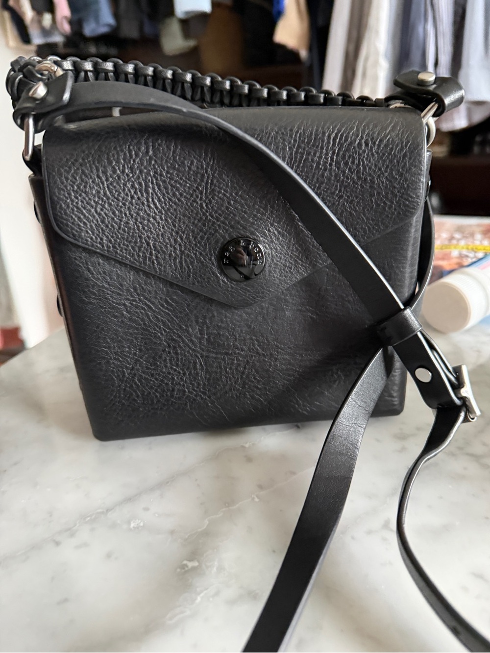Rag & Bone Black Leather Crossbody Bag with short and long strap